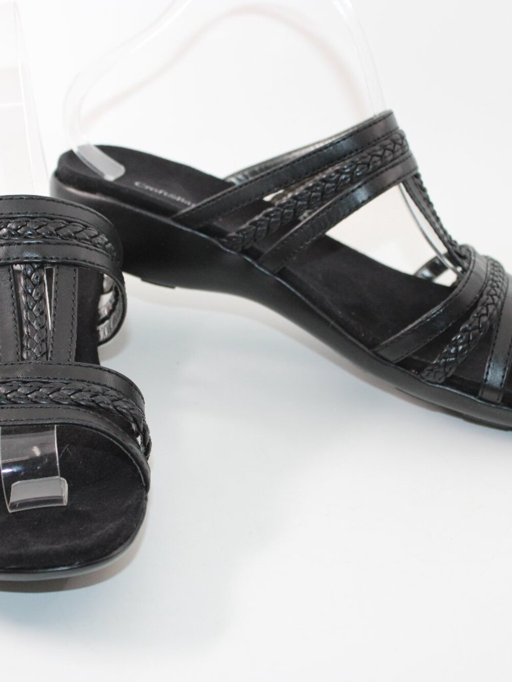 Croft &Barrow NWT Women Sandals Black 8M Slip on Cushion Casual Open Toe Wedge